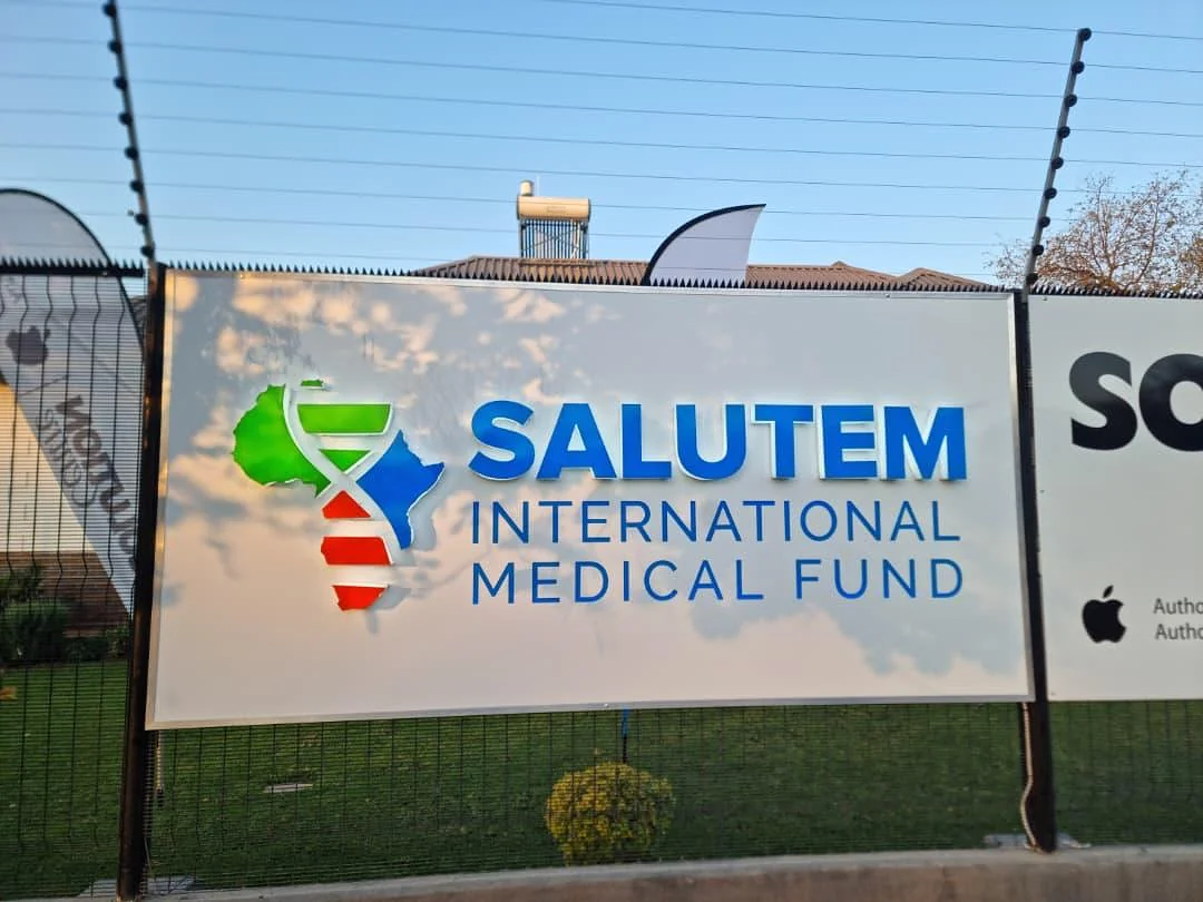 Salutem International Medical Fund sign with raised 3D lettering